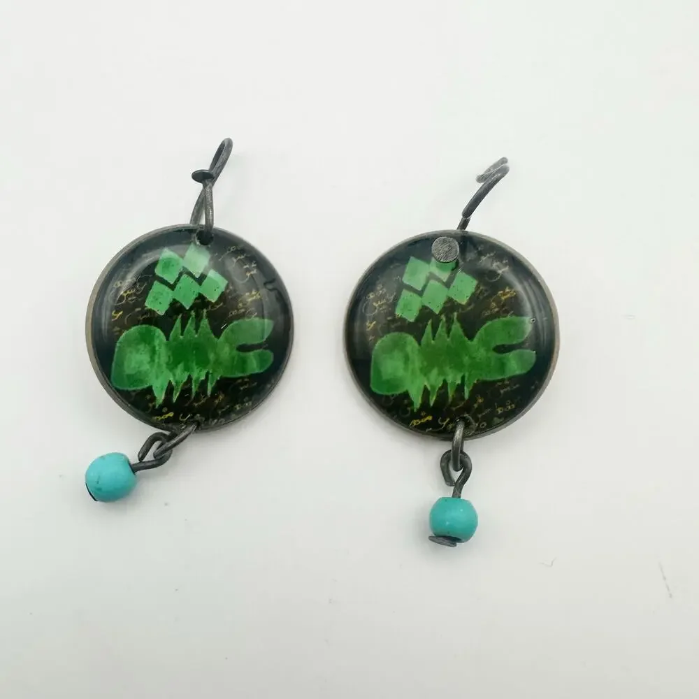 Artisan Jewelry Set Black Green Boho Jewelry Adjustable Ring Earring Lot of 2